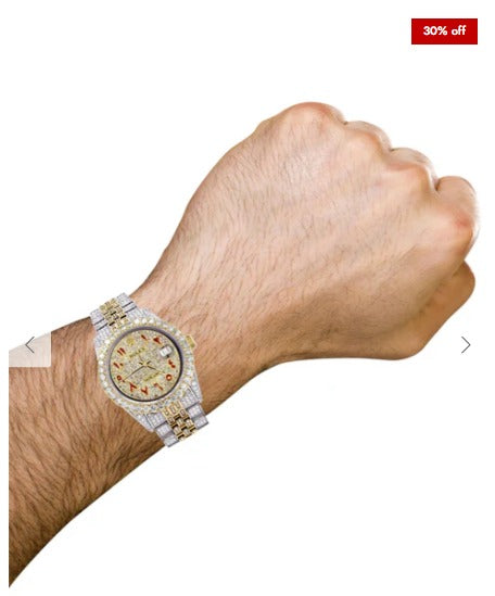 Iced Out Rolex Datejust 36 MM | Two Tone | 10 Carats of Diamonds | Full Diamond Red Arabic Dial