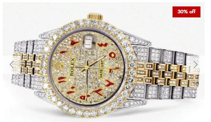 Iced Out Rolex Datejust 36 MM | Two Tone | 10 Carats of Diamonds | Full Diamond Red Arabic Dial