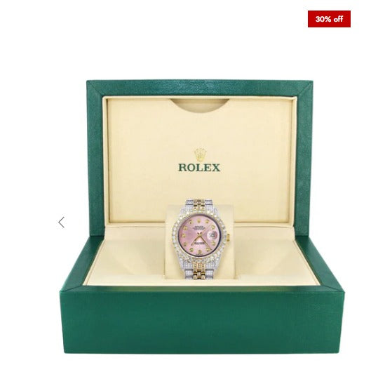 Iced Out Rolex Datejust 36 MM | Two Tone | 10 Carats of Diamonds | Pink Diamond Dial