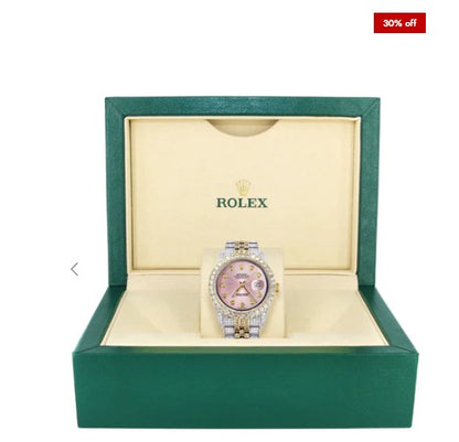 Iced Out Rolex Datejust 36 MM | Two Tone | 10 Carats of Diamonds | Pink Diamond Dial