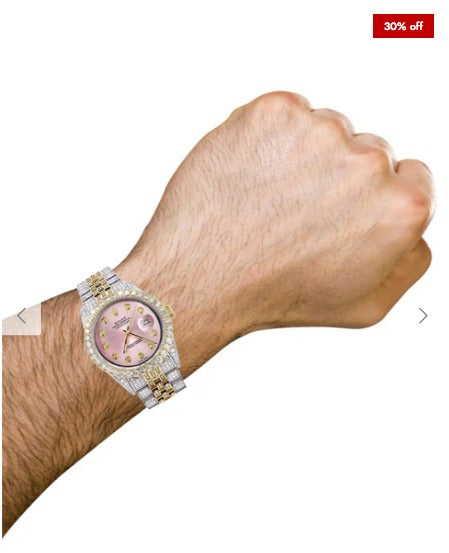 Iced Out Rolex Datejust 36 MM | Two Tone | 10 Carats of Diamonds | Pink Diamond Dial