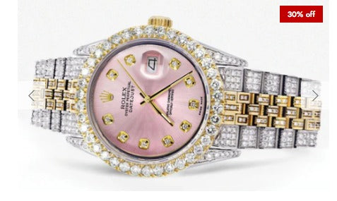 Iced Out Rolex Datejust 36 MM | Two Tone | 10 Carats of Diamonds | Pink Diamond Dial