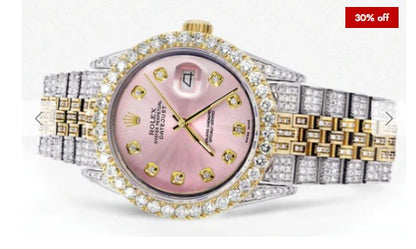 Iced Out Rolex Datejust 36 MM | Two Tone | 10 Carats of Diamonds | Pink Diamond Dial