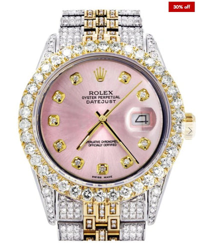 Iced Out Rolex Datejust 36 MM | Two Tone | 10 Carats of Diamonds | Pink Diamond Dial