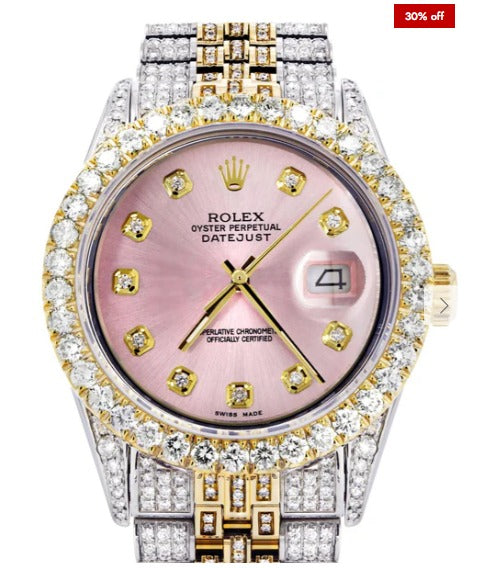 Iced Out Rolex Datejust 36 MM | Two Tone | 10 Carats of Diamonds | Pink Diamond Dial