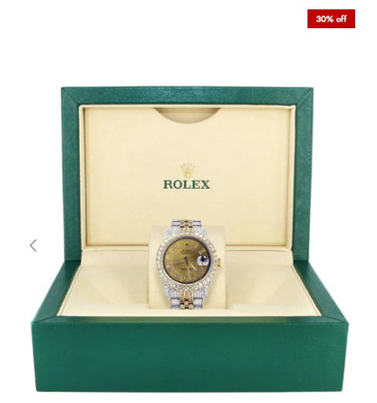Iced Out Rolex Datejust 36 MM | Two Tone | 10 Carats of Diamonds | Gold Roman Diamond Dial