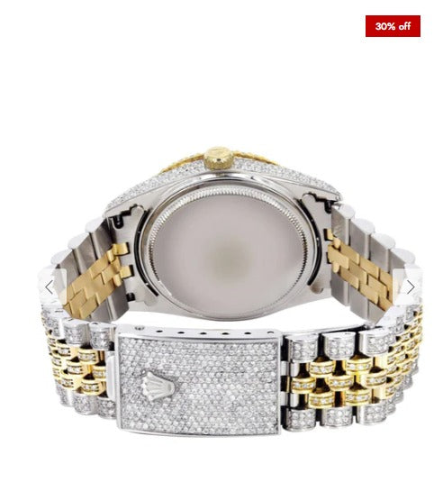 Iced Out Rolex Datejust 36 MM | Two Tone | 10 Carats of Diamonds | Gold Roman Diamond Dial