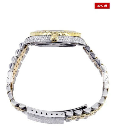 Iced Out Rolex Datejust 36 MM | Two Tone | 10 Carats of Diamonds | Gold Roman Diamond Dial