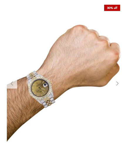 Iced Out Rolex Datejust 36 MM | Two Tone | 10 Carats of Diamonds | Gold Roman Diamond Dial