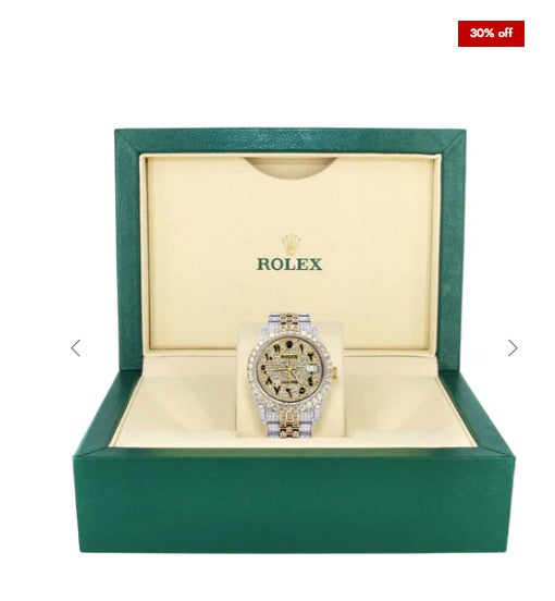 Iced Out Rolex Datejust 36 MM | Two Tone | 10 Carats of Diamonds | Full Diamond Arabic Diamond Dial