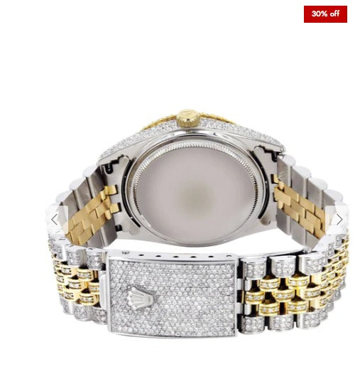 Iced Out Rolex Datejust 36 MM | Two Tone | 10 Carats of Diamonds | Full Diamond Arabic Diamond Dial