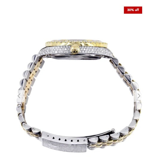 Iced Out Rolex Datejust 36 MM | Two Tone | 10 Carats of Diamonds | Full Diamond Arabic Diamond Dial