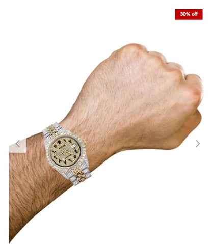Iced Out Rolex Datejust 36 MM | Two Tone | 10 Carats of Diamonds | Full Diamond Arabic Diamond Dial