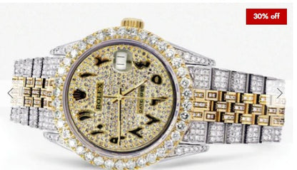 Iced Out Rolex Datejust 36 MM | Two Tone | 10 Carats of Diamonds | Full Diamond Arabic Diamond Dial