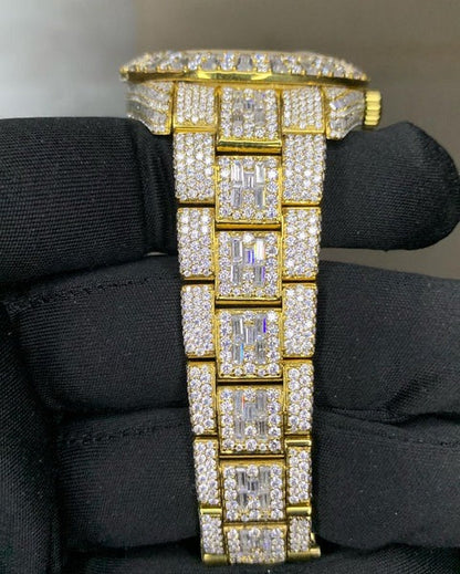 MW Premium Watch Roman Gold Color Dial Moissanite Iced Out Hip Hop Bust Down Watch  Studded Movement Watch Fully Iced out Watch MW_R1038