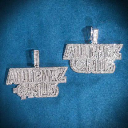 ALL EYES ON US" Custom Moissanite Pendant – Iced Out Diamond-Look Personalized Hip Hop Necklace Jewelry