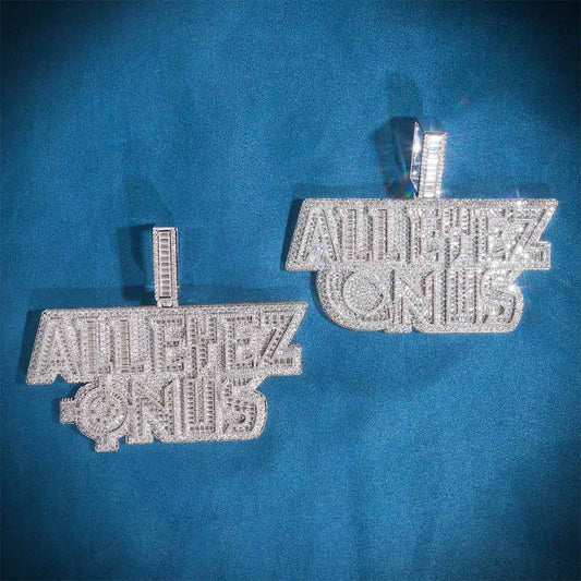 ALL EYES ON US" Custom Moissanite Pendant – Iced Out Diamond-Look Personalized Hip Hop Necklace Jewelry
