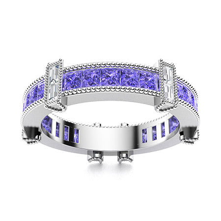 "Princess-Cut Natural AAAA Tanzanite and Moissanite Wedding Ring for Women – Elegant VS Diamond-Look Band in 925 Sterling Silver, Yellow Gold, Rose Gold, or White Gold"