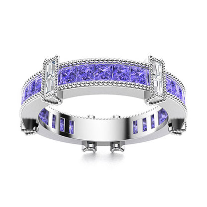 "Princess-Cut Natural AAAA Tanzanite and Moissanite Wedding Ring for Women – Elegant VS Diamond-Look Band in 925 Sterling Silver, Yellow Gold, Rose Gold, or White Gold"