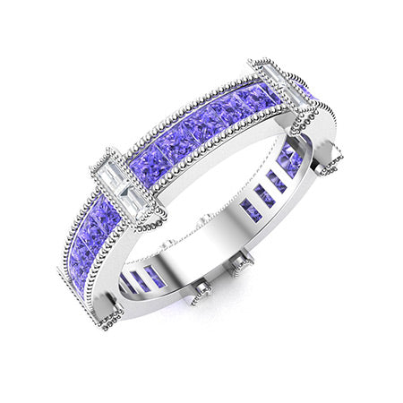 "Princess-Cut Natural AAAA Tanzanite and Moissanite Wedding Ring for Women – Elegant VS Diamond-Look Band in 925 Sterling Silver, Yellow Gold, Rose Gold, or White Gold"