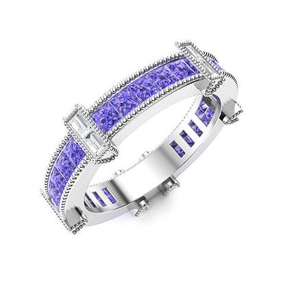 "Princess-Cut Natural AAAA Tanzanite and Moissanite Wedding Ring for Women – Elegant VS Diamond-Look Band in 925 Sterling Silver, Yellow Gold, Rose Gold, or White Gold"