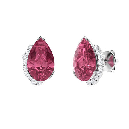 Pink Tourmaline and Moissanite Halo Earrings for Women – Radiant Diamond-Look Studs in 925 Sterling Silver, Yellow Gold, Rose Gold, or White Gold