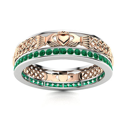 "Natural AAAA Emerald and Moissanite Wedding Ring for Women – Elegant Diamond-Look Band in 925 Silver, Yellow Gold, Rose Gold, or White Gold"