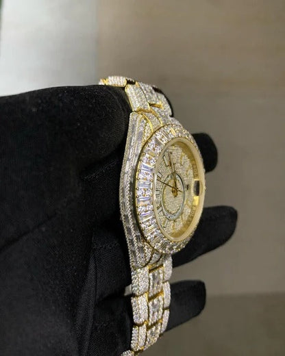 MW Premium Watch Roman Gold Color Dial Moissanite Iced Out Hip Hop Bust Down Watch  Studded Movement Watch Fully Iced out Watch MW_R1038