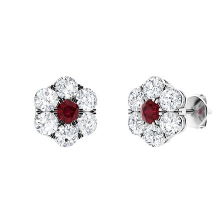 "Natural AAAA Ruby and Moissanite Halo Earrings for Women – Radiant Diamond-Look Studs in 925 Sterling Silver, Yellow Gold, Rose Gold, or White Gold"