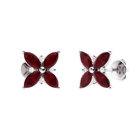 Marquise-Cut Natural AAAA Ruby and Moissanite Halo Earrings for Women – Sparkling Diamond-Look Studs in 925 Sterling Silver, Yellow Gold, Rose Gold, or White Gold