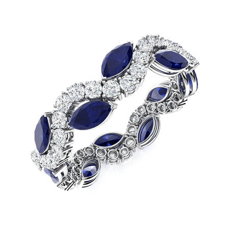 Marquise-Cut Natural AAAA Sapphire and Moissanite Wedding Ring for Women – Elegant 925 Sterling Silver or Gold Band with Diamond-Look Accents