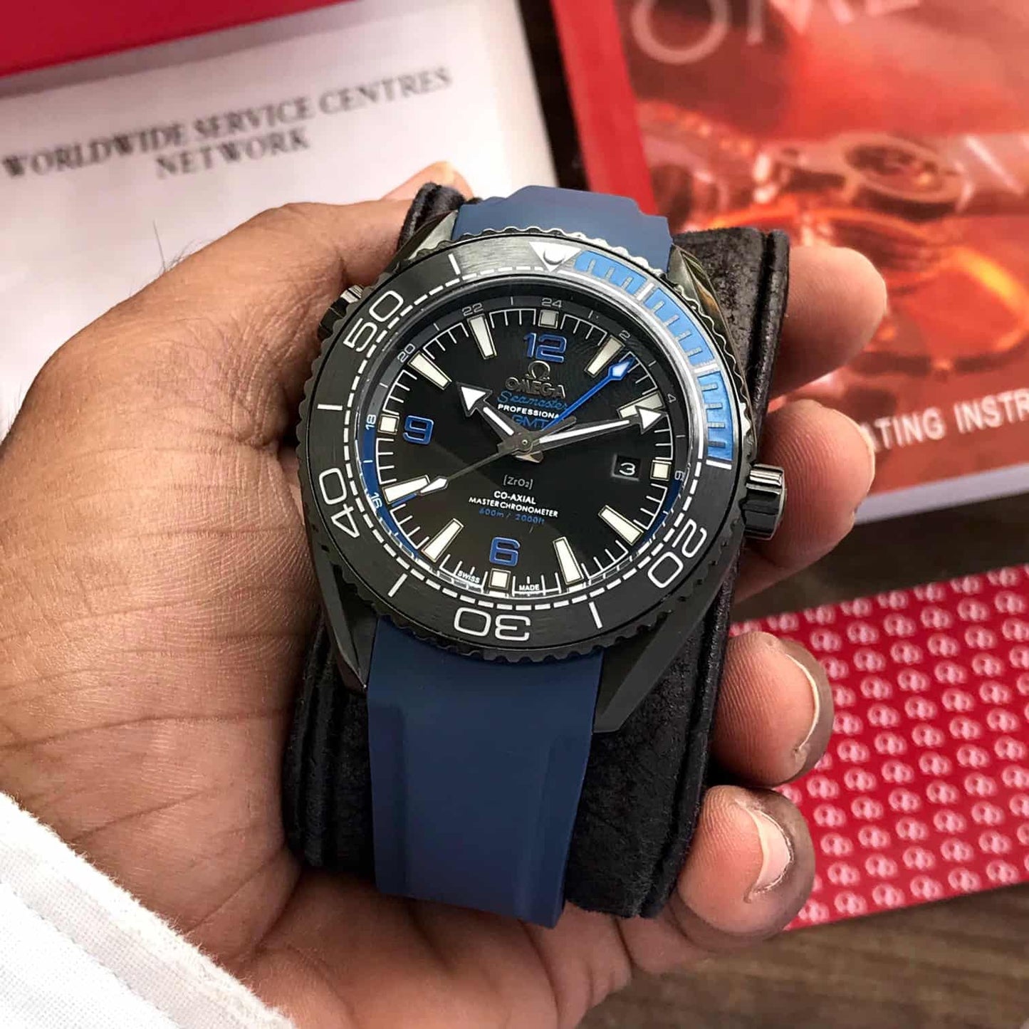 "Omega Seamaster Planet Ocean Deep Blue GMT 45.5mm Co-Axial Men’s Watch – Swiss ETA Automatic Movement 1:1 Super Clone Replica"
