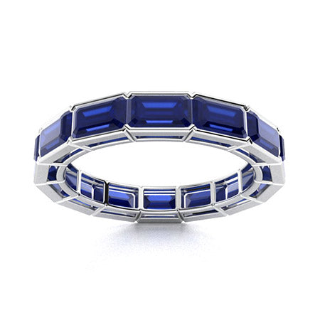 "Emerald-Cut Lab-Created Sapphire and Moissanite Wedding Ring for Women – Elegant 925 Sterling Silver or Gold Band with Diamond-Look Accents"