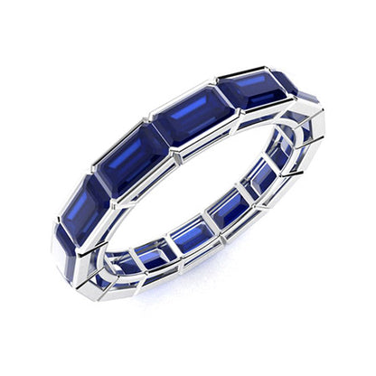 "Emerald-Cut Lab-Created Sapphire and Moissanite Wedding Ring for Women – Elegant 925 Sterling Silver or Gold Band with Diamond-Look Accents"