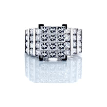 "2.00ctw Invisible Set Princess Cut Moissanite Ring with Three Row Channel Band – VVS D-Color 925 Sterling Silver Statement Jewelry for Women"