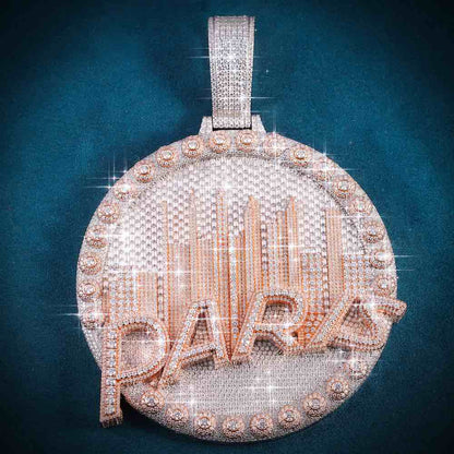 "Custom 'Paris' Circle Moissanite Pendant – Iced Out Diamond-Look Personalized Necklace Jewelry"