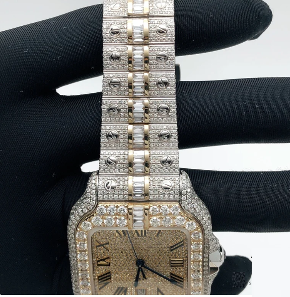 MW Fully Moissanite Baguette Square Roman Dial  Luxury Stylish Automatic Moissanite  Watch Hip Hop  Movement Studded  Bust Down   Iced Out  MW_C1037