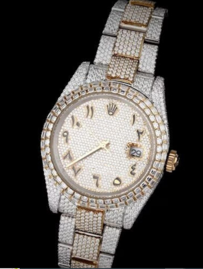 MW   Luxury Arabic Dial Watch  Iced Out VVS Moissanite Stainless Steel  Diamond Hip Hop Bust Down Watch  Studded Watch Automatic Movement Watch Fully Iced out Watch MW_R1012