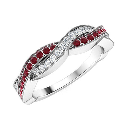 "Natural AAAA Ruby and Moissanite Wedding Ring for Women – Elegant 925 Silver Band with SI Diamond-Look Accents"