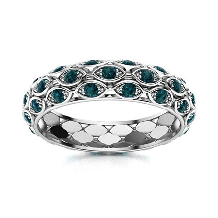 "Blue Diamond and Moissanite Wedding Ring for Women – Elegant Diamond-Look Band in 925 Sterling Silver, Yellow Gold, Rose Gold, or White Gold"