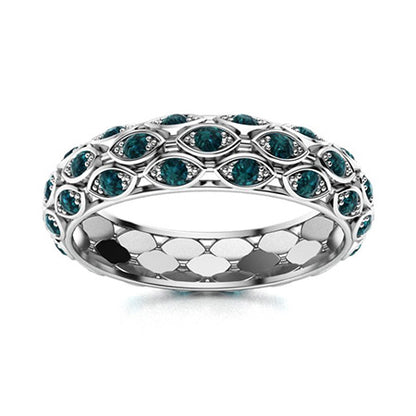 "Blue Diamond and Moissanite Wedding Ring for Women – Elegant Diamond-Look Band in 925 Sterling Silver, Yellow Gold, Rose Gold, or White Gold"