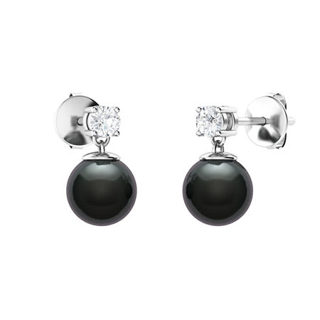 SI Diamond, Black Pearl, and Moissanite Drop Earrings for Women – Elegant Diamond-Look Design in 925 Sterling Silver, Yellow Gold, Rose Gold, or White Gold