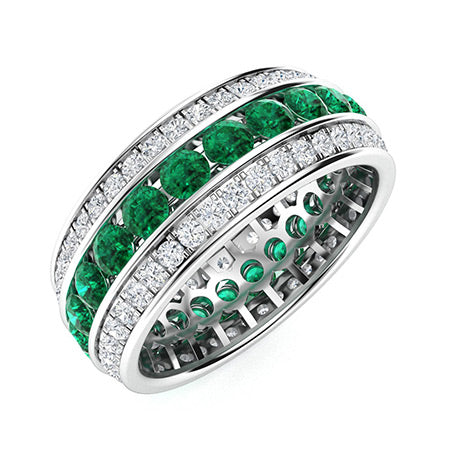 Natural AAAA Emerald and Moissanite Wedding Ring for Women – Elegant Diamond-Look Band in 925 Silver, Yellow Gold, Rose Gold, or White Gold