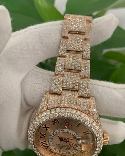 MW Premium Moissanite Gold Color Round   Iced Out Stainless Steel  Diamond Hip Hop Bust Down Watch  Studded Watch Automatic Movement Watch Fully Iced out Watch MW_R1031