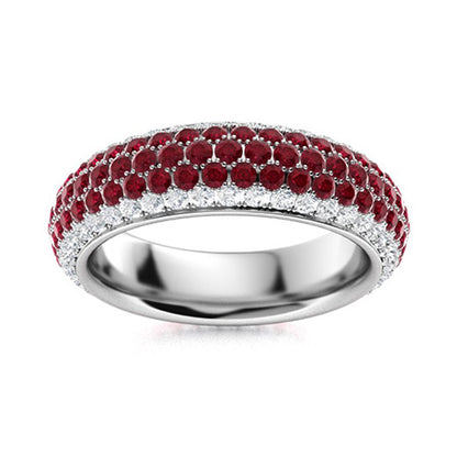 "Natural AAAA Ruby and Moissanite Wedding Ring for Women – Elegant 925 Sterling Silver Band with Diamond-Look Accents"