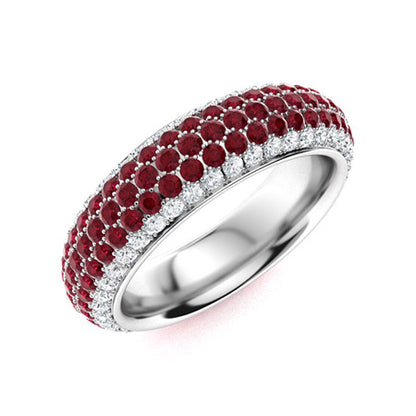 "Natural AAAA Ruby and Moissanite Wedding Ring for Women – Elegant 925 Sterling Silver Band with Diamond-Look Accents"