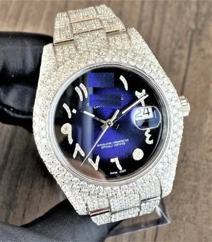 MW Fully Moissanite White Color Automatic Round Arabic  Dial Watch  Iced Out VVS  Diamond Hip Hop Bust Down Watch Movement Watch Fully Iced out Watch MW_R1048