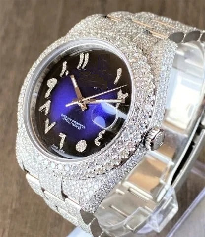 MW Fully Moissanite White Color Automatic Round Arabic  Dial Watch  Iced Out VVS  Diamond Hip Hop Bust Down Watch Movement Watch Fully Iced out Watch MW_R1048