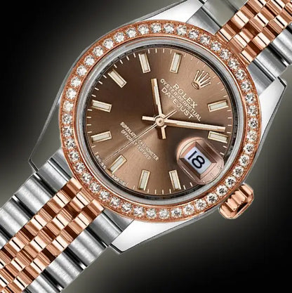 "Role Datejust 36mm Brown Dial Two-Tone Women’s Watch with Diamond Bezel – Swiss ETA Automatic Movement 1:1 Super Clone Replica"