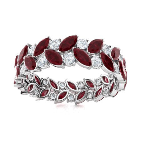 "Marquise-Cut Ruby and Moissanite Eternity Ring for Women – Natural AAAA Ruby with Diamond-Look Stones in Elegant Full Band Design"